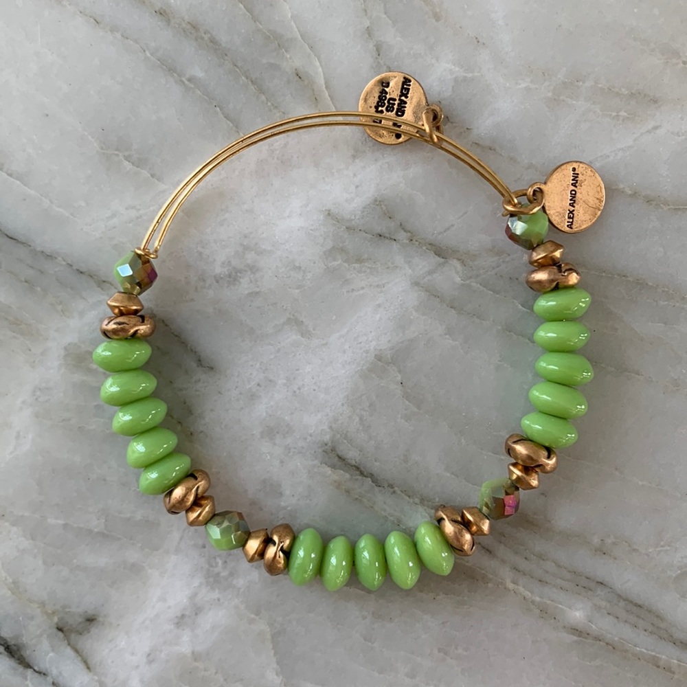 Alex and Ani light green and gold bead bracelet, EC